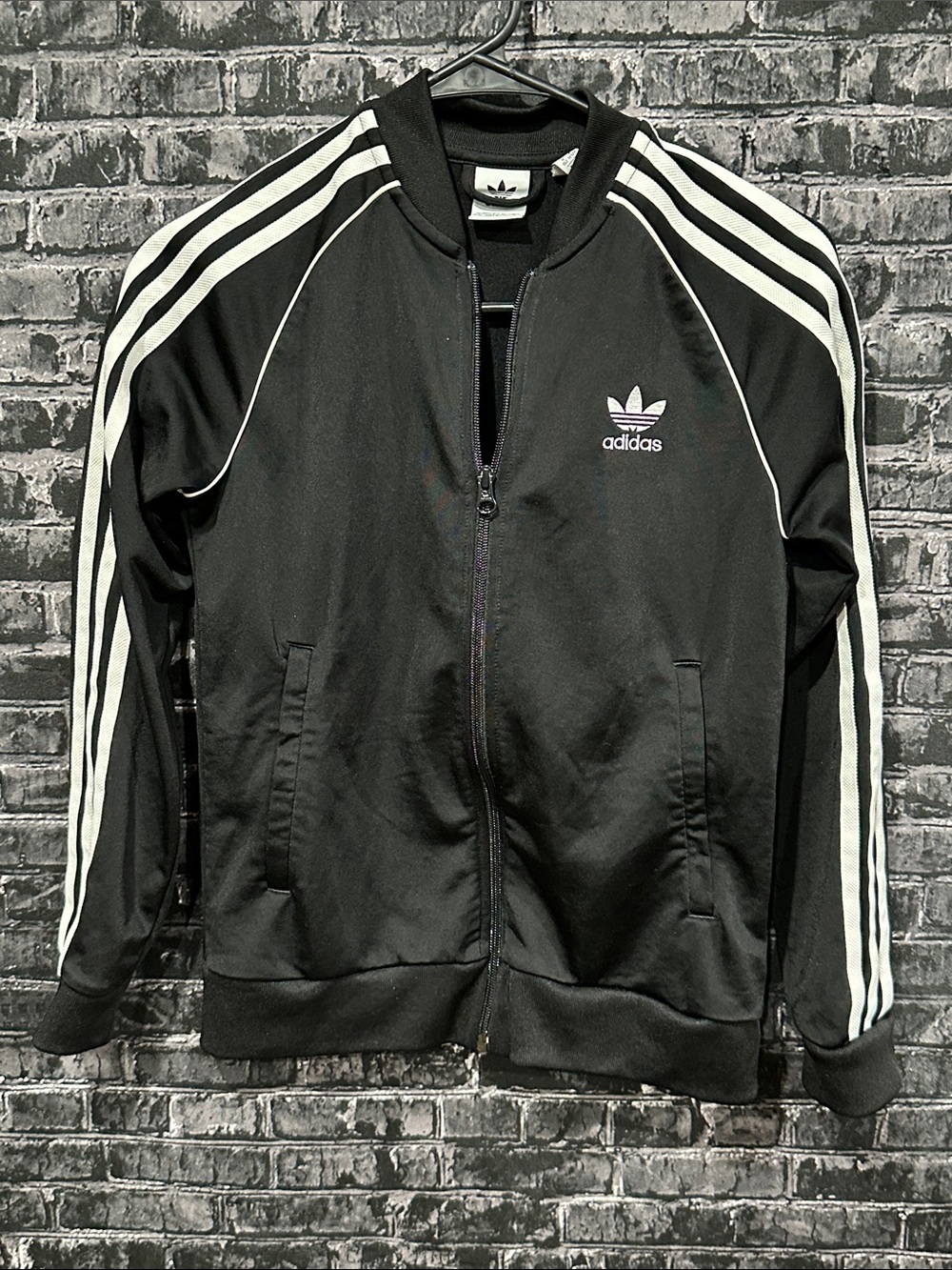 adidas Black Track Jacket with White Stripes and Trefoil